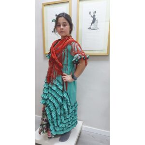 Traje de flamenca niña verde, modelo Lola, talla 10